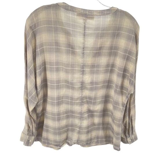 LOFT Womens Button Down Blouse Windowpane Lightweight Long Sleeve Beige Small - Picture 2 of 12